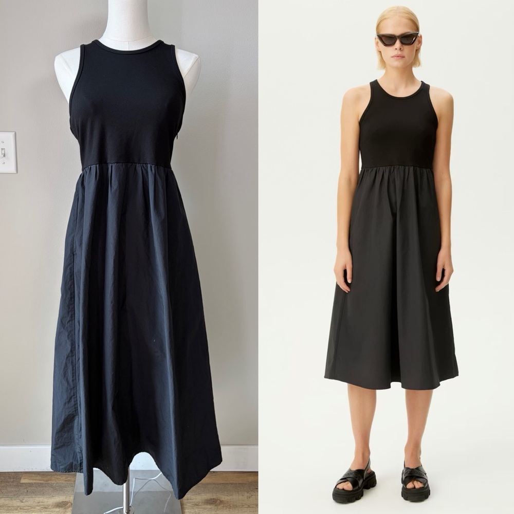 Gestuz Black IdaGZ Mixed Media Sleeveless Midi Dress Minimalist Contenporary